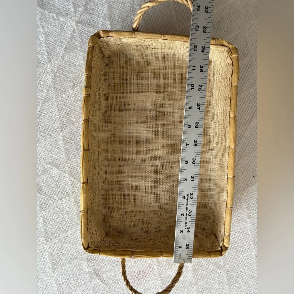 Vintage woven wicker basket tray